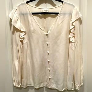 New button down long sleeve blouse, cream, XL